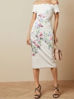 Ted Baker London Trixiiy Pergola Floral Off the Shoulder Sheath Dress. Size 5/14